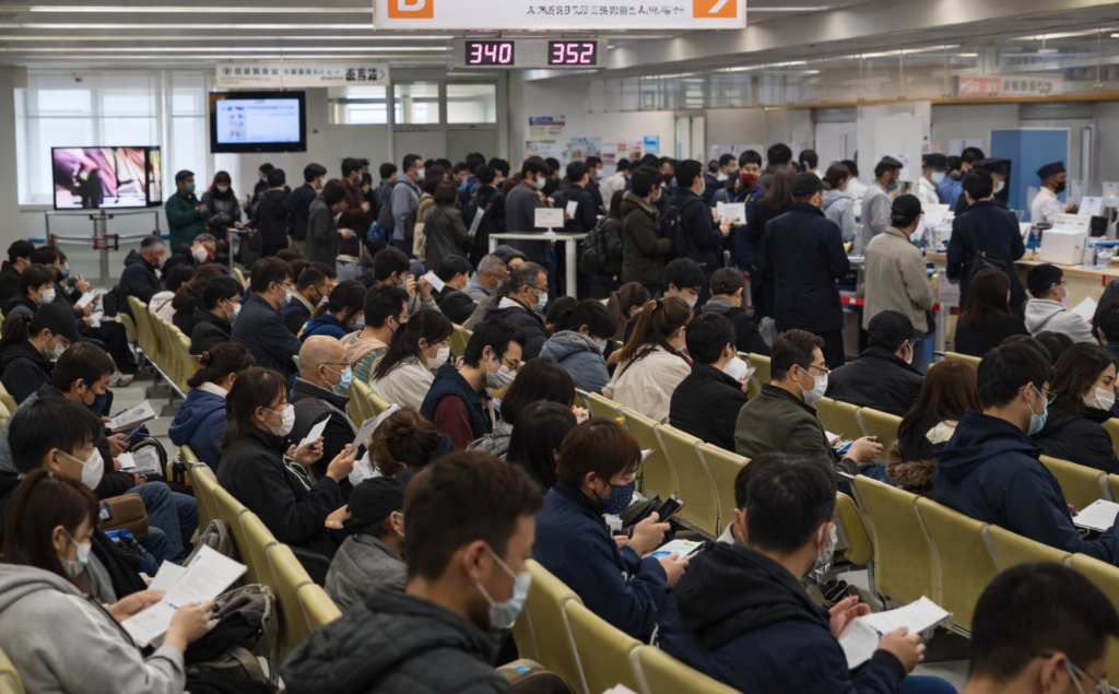 日本入国管理局提交永住权申请当天排队现场